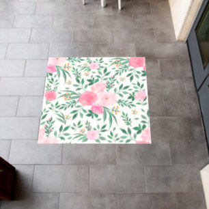 Elegant White Pink Flowers Watercolor Floral Floor Decals