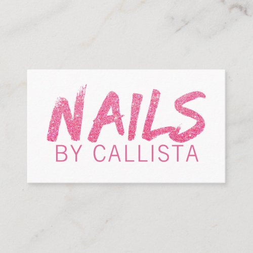 Elegant White Pink Glitter Nails Business Card