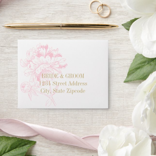Elegant White Pink Gold Floral Peony Wedding Envelope (Wedding)