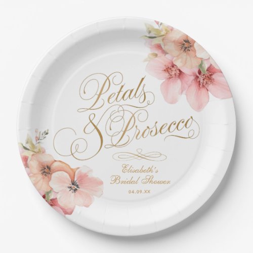 Elegant White Pink Gold Floral Petals  Prosecco  Paper Plates