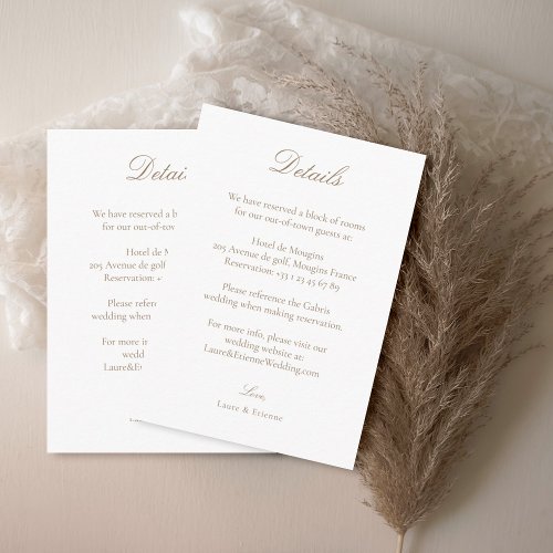 Elegant White Pink Gold Wedding Hotel Detail Info  Enclosure Card