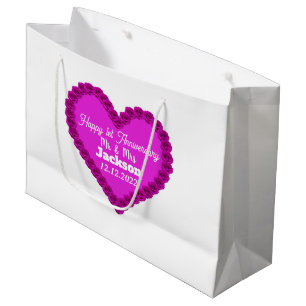 Elegant White & Pink Heart Happy 1st Anniversary Large Gift Bag