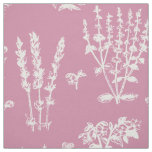 Elegant White Pink Herbal Garden Pattern Fabric