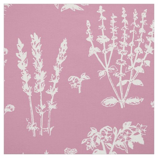 Elegant White Pink Herbal Garden Pattern Fabric