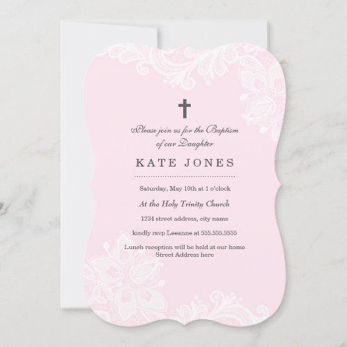 Elegant White Pink Lace baptism Invitation