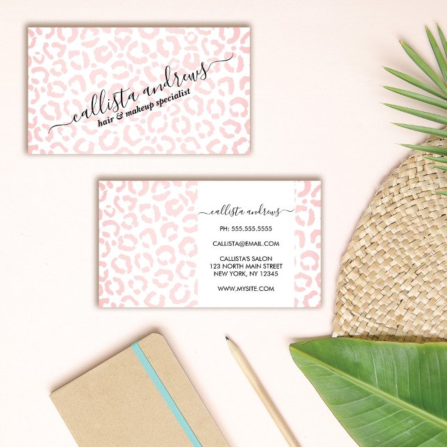Elegant White Pink Leopard Cheetah Animal Print Business Card (Creator Uploaded)