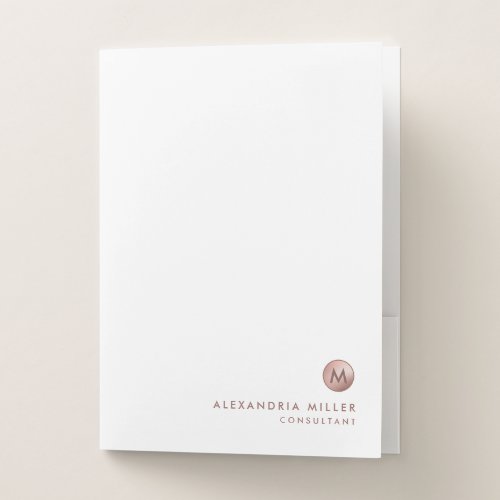 Elegant White Pink Minimal Monogram Pocket Folder