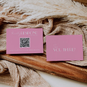 Elegant White Pink Minimalist QR Code Wedding RSVP Card