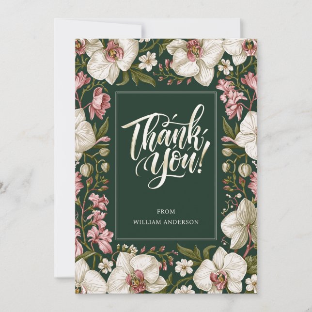 Elegant White & Pink Orchid Personalized Thank You Card (Front)
