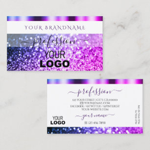 Elegant White Pink Purple Sparkle Glitter and Logo Business Card