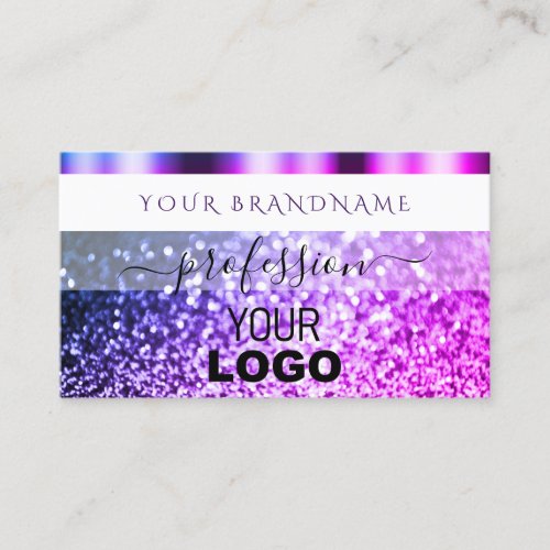 Elegant White Pink Purple Sparkle Glitter and Logo Business Card