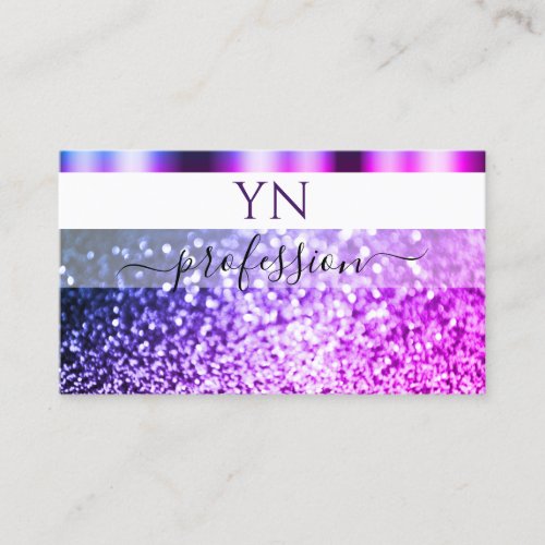 Elegant White Pink Purple Sparkle Glitter Monogram Business Card