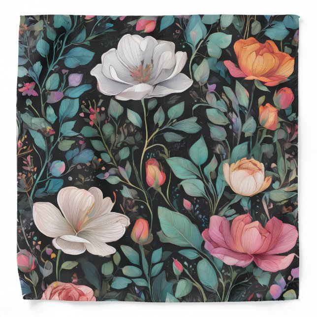 Elegant White Pink Rose Personalized Bandana (Front)