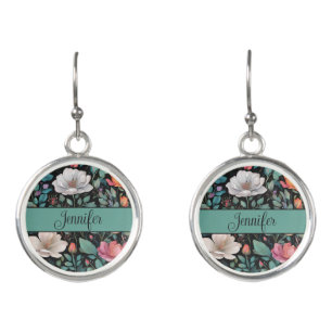 Elegant White Pink Rose Personalized Earrings