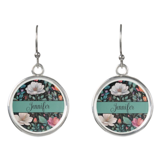 Elegant White Pink Rose Personalized Earrings (Front)