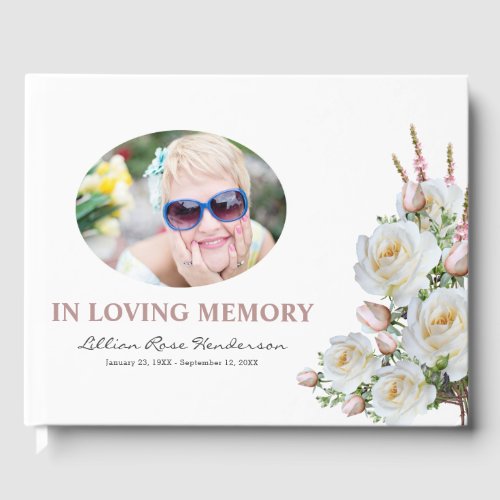 Elegant White & Pink Roses Funeral Photo Memorial