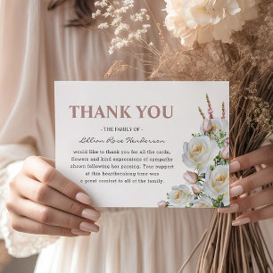 Elegant White & Pink Roses   Funeral Thank You Card