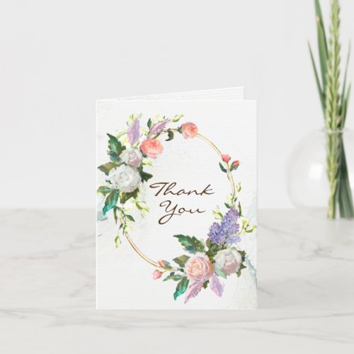 Elegant White Pink Roses Lilacs Wedding Thank You Card