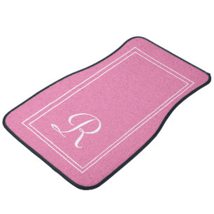 Elegant White & Pink Stripes Monogrammed Initial Car Floor Mat