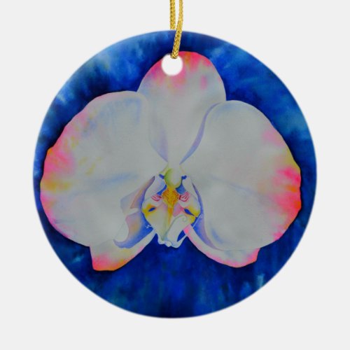 Elegant white pink watercolor floral orchid  ceramic ornament