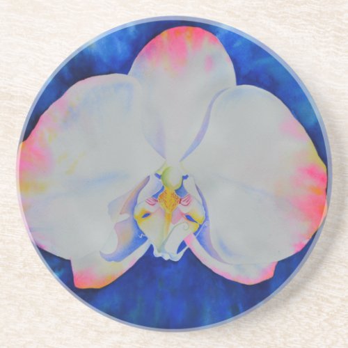 Elegant white pink watercolor floral orchid  coaster