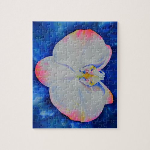 Elegant white pink watercolor floral orchid  jigsaw puzzle