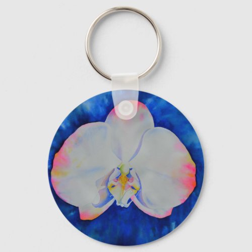 Elegant white pink watercolor floral orchid  keychain