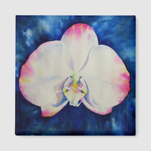 Elegant white pink watercolor floral orchid  magnet