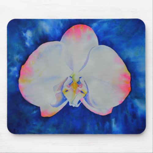 Elegant white pink watercolor floral orchid  mouse pad