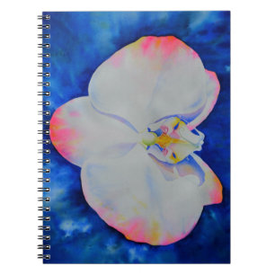 Elegant white pink watercolor floral orchid notebook