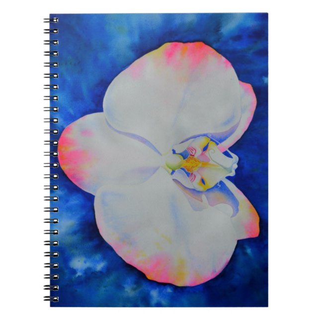 Elegant white pink watercolor floral orchid  notebook (Front)