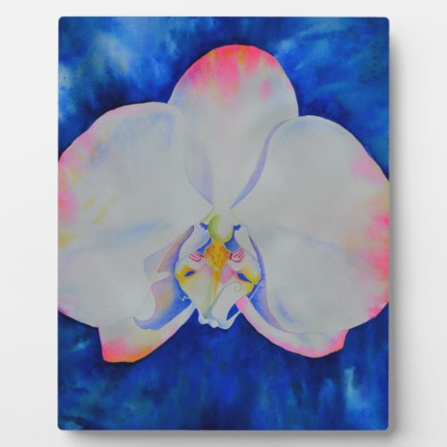 Elegant white pink watercolor floral orchid  plaque