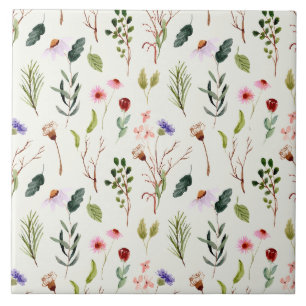 Elegant  white &pink wildflower watercolor  ceramic tile
