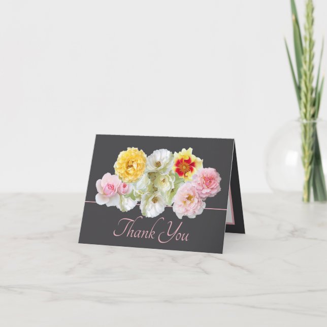 Elegant White Pink Yellow Roses Chic Thank You Card (Front)