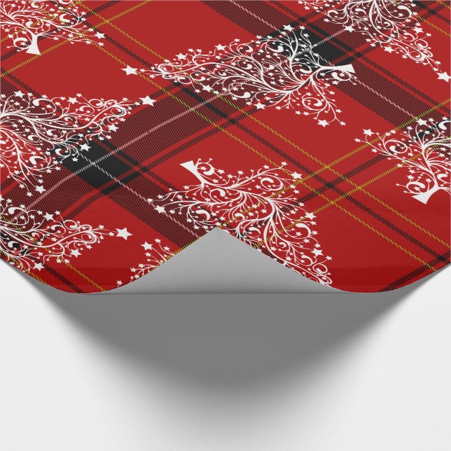 Elegant White & Plaid Christmas Tree Pattern Wrapping Paper (Corner)