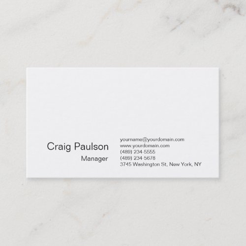 Elegant White Plain Simple Modern Business Card