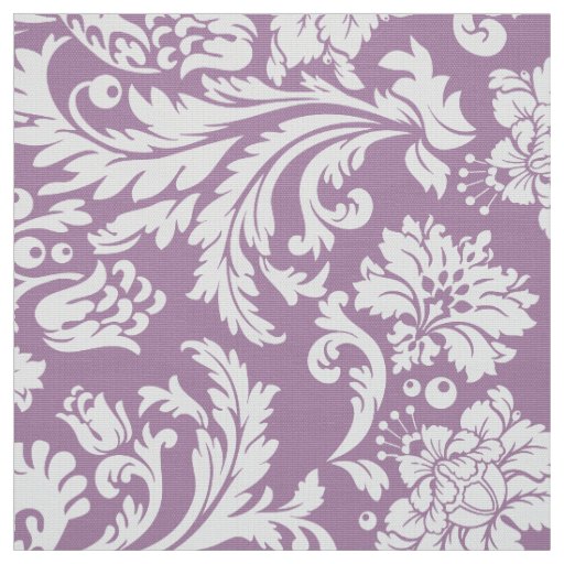 Elegant White & Plum Purple Floral Damasks Fabric