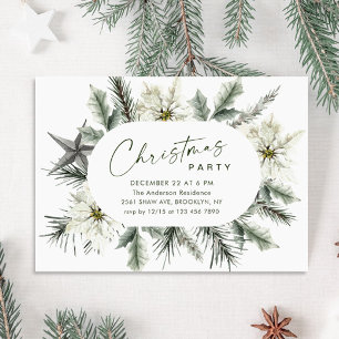 Elegant White Poinsettia Bohemian Christmas Party Invitation