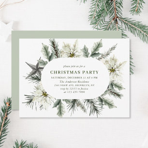 Elegant White Poinsettia Bohemian Christmas Party Invitation