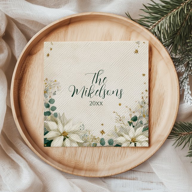 Elegant White Poinsettia Christmas Party Napkins (Creator Uploaded)