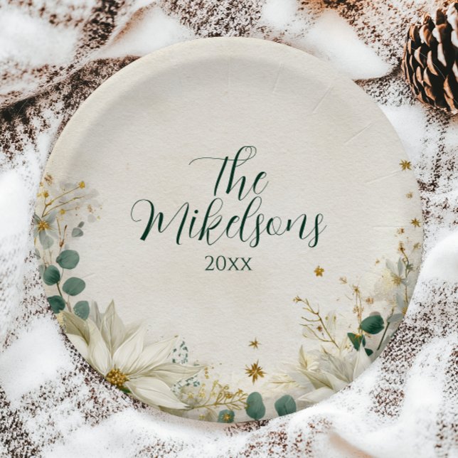 Elegant White Poinsettia Christmas Party Paper Plates (Creator Uploaded)