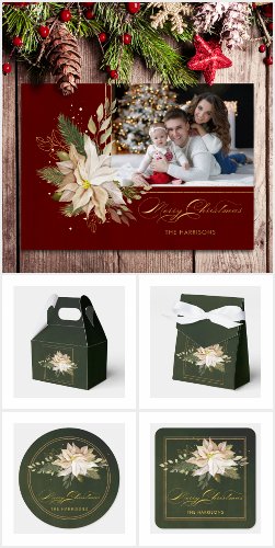 Elegant White Poinsettias with Gold Greenery