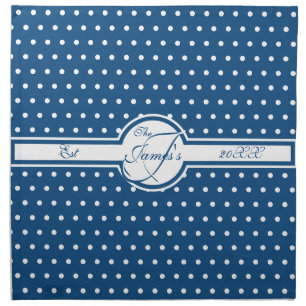 Elegant White Polka Dots on Classic Blue Monogram Cloth Napkin