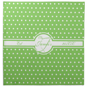 Elegant White Polka Dots on Green Monogram Cloth Napkin