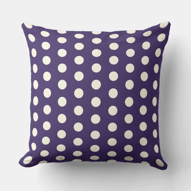 Elegant White Polka Dots on Indigo Blue Throw Pillow (Front)