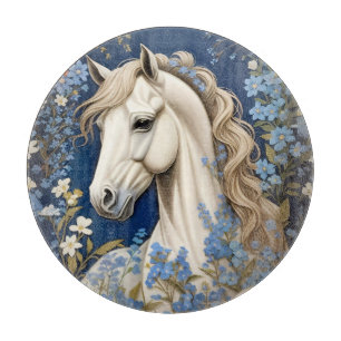 Elegant White Pony And Forget-Me-Nots Cutting Board