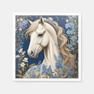 Elegant White Pony And Forget-Me-Nots Napkins