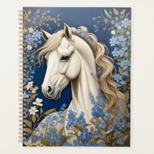 Elegant White Pony And Forget-Me-Nots Planner