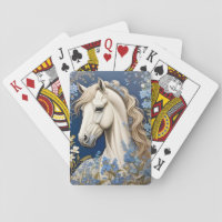 Elegant White Pony And Forget-Me-Nots Playing Cards