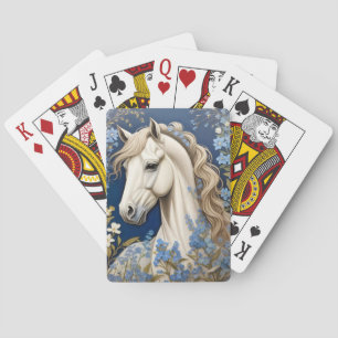 Elegant White Pony And Forget-Me-Nots Poker Cards
